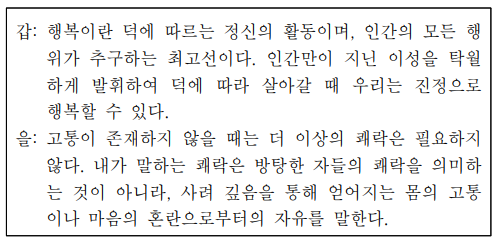 갑, 을 사상가들의 입장으로 옳지 않은 것은?