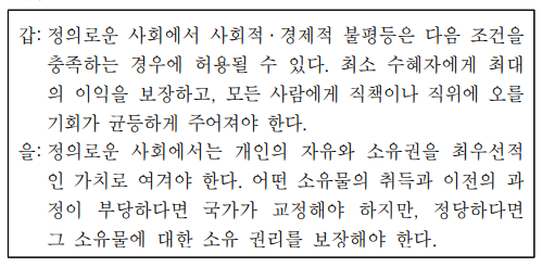 갑, 을 사상가들의 입장으로 가장 적절한 것은? 