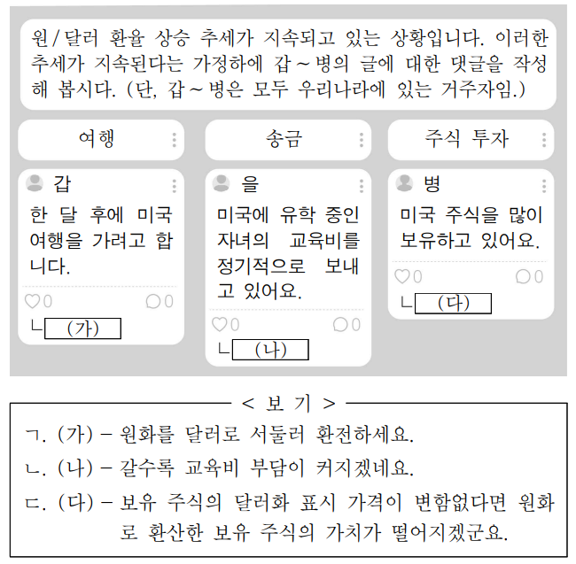 다음 자료의 (가)~(다)에 들어갈 내용으로 옳게 작성된 댓글 만을 <보기>에서 있는 대로 고른 것은?