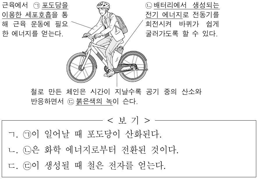 다음은 일상생활에서 사용하는 페달 보조형 전기 자전거와 이와 관련된 화학 반응에 대한 자료이다. 이에 대한 옳은 설명만을 <보기>에서 있는 대로 고른 것은?