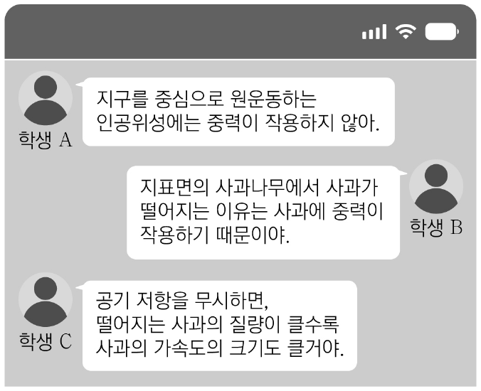 다음은 중력과 물체의 운동에 대해 학생 A, B, C가 나눈 대화이다. 제시한 내용이 옳은 학생만을 있는 대로 고른 것은?