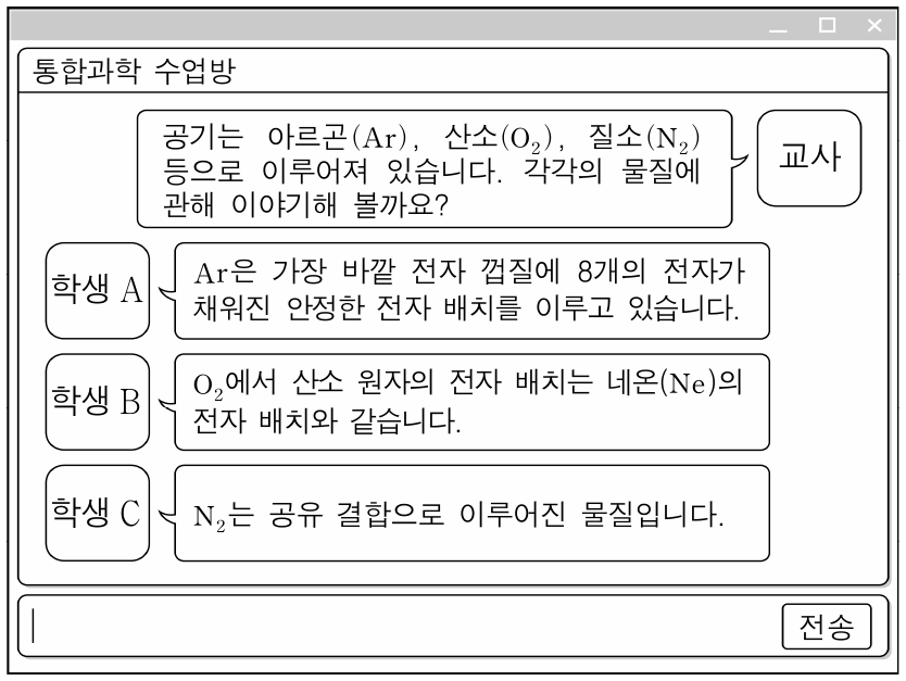 다음은 공기를 이루는 물질에 관한 원격 수업의 일부이다. 교사의 질문에 답변한 내용이 옳은 학생만을 있는 대로 고른 것은?