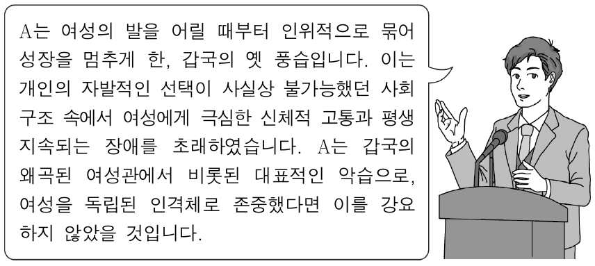 A에 대한 강연자의 입장으로 가장 적절한 것은?