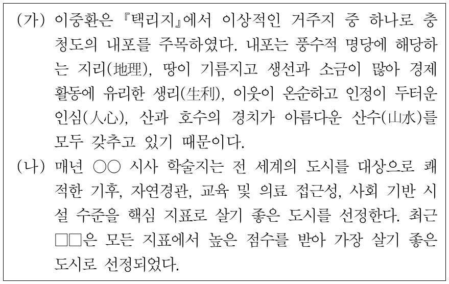 (가), (나)에서 공통으로 도출할 수 있는 행복한 삶을 위한 조건으로 가장 적절한 것은?