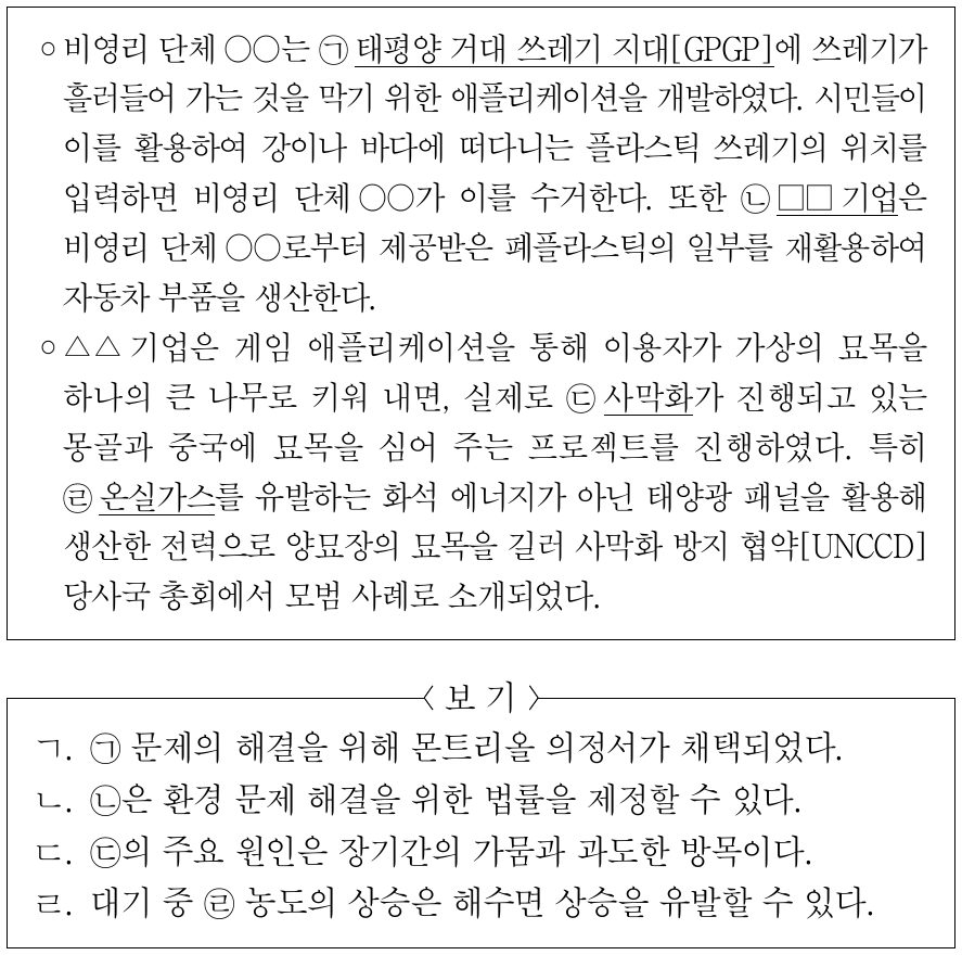밑줄 친 ㉠ ～ ㉣에 대한 옳은 설명만을 <보기>에서 고른 것은?