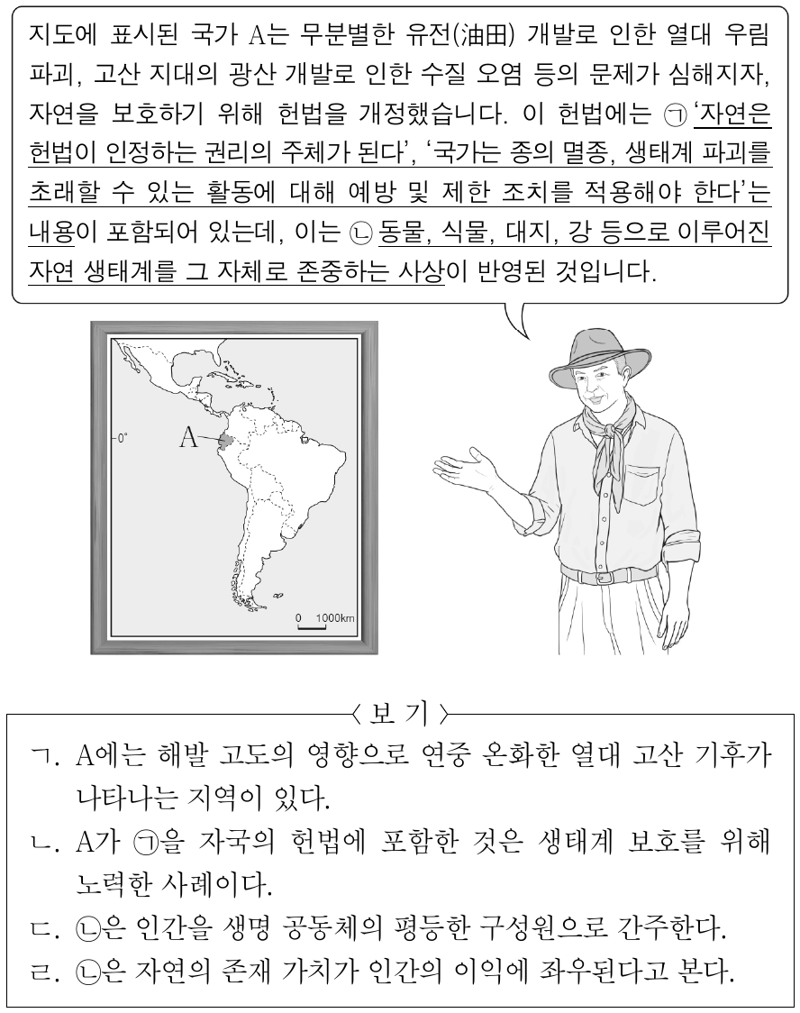 다음은 환경과 관련된 강연 장면의 일부이다. 이에 대한 옳은 설명만을 <보기>에서 있는 대로 고른 것은?