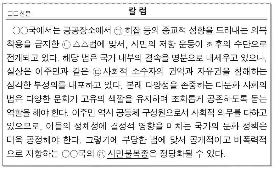 다음은 다문화 사회에 관한 칼럼이다. 이에 대한 설명으로 가장 적절한 것은?