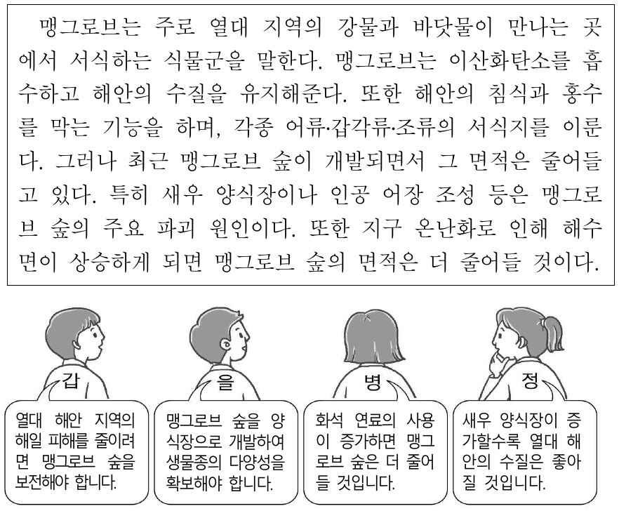 다음 글에 부합되는 주장을 하고 있는 학생을 고른 것은?
