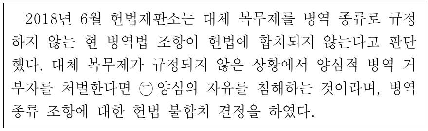 밑줄 친 ㉠에 해당하는 기본권에 대한 설명으로 옳은 것은?