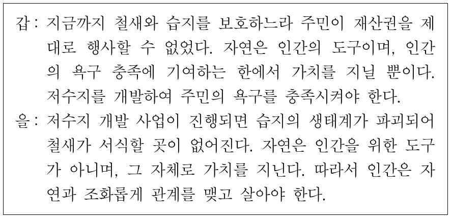 갑, 을의 입장에 대한 설명으로 가장 적절한 것은?