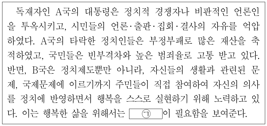 ㉠에 들어갈 내용으로 가장 적절한 것은?