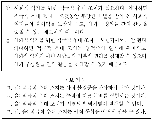갑, 을의 입장만을 <보기>에서 고른 것은?