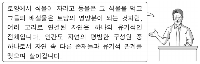 인간과 자연의 관계에 대한 강연자의 입장으로 가장 적절한 것은?