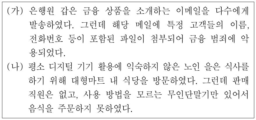 (가), (나)에 나타난 정보 사회의 문제에 대한 설명으로 가장 적절한 것은?