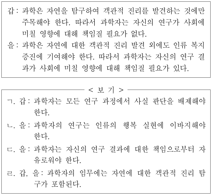 갑, 을의 입장으로 적절한 것만을 <보기>에서 고른 것은?