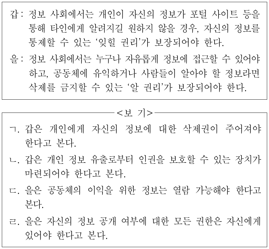 갑, 을의 입장에 대한 설명으로 옳은 것만을 <보기>에서 있는 대로 고른 것은?