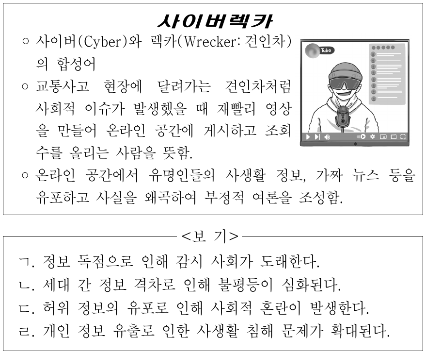 다음 자료에서 부각되는 정보 사회의 문제점으로 적절한 것만을 <보기>에서 고른 것은?