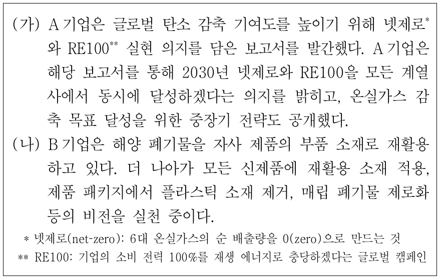 (가), (나)에서 공통으로 도출할 수 있는 기업의 역할로 가장 적절한 것은?