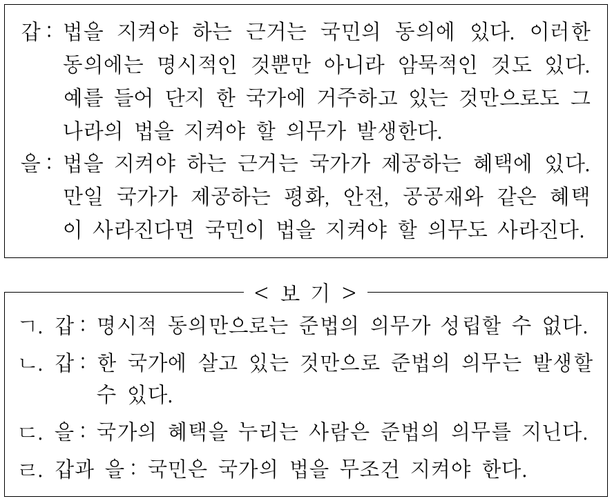 갑, 을의 입장으로 적절한 것만을 <보기>에서 있는 대로 고른 것은?