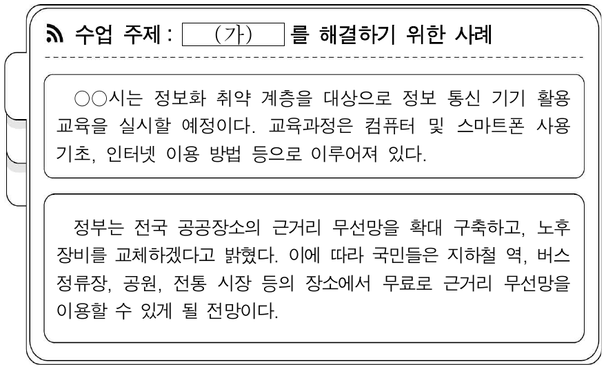 다음은 교사가 수업 시간에 제시한 자료이다. (가)에 들어갈 내용으로 가장 적절한 것은?