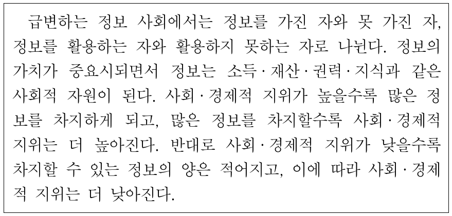 다음 글에서 부각되는 정보 사회의 문제점으로 가장 적절한 것은?